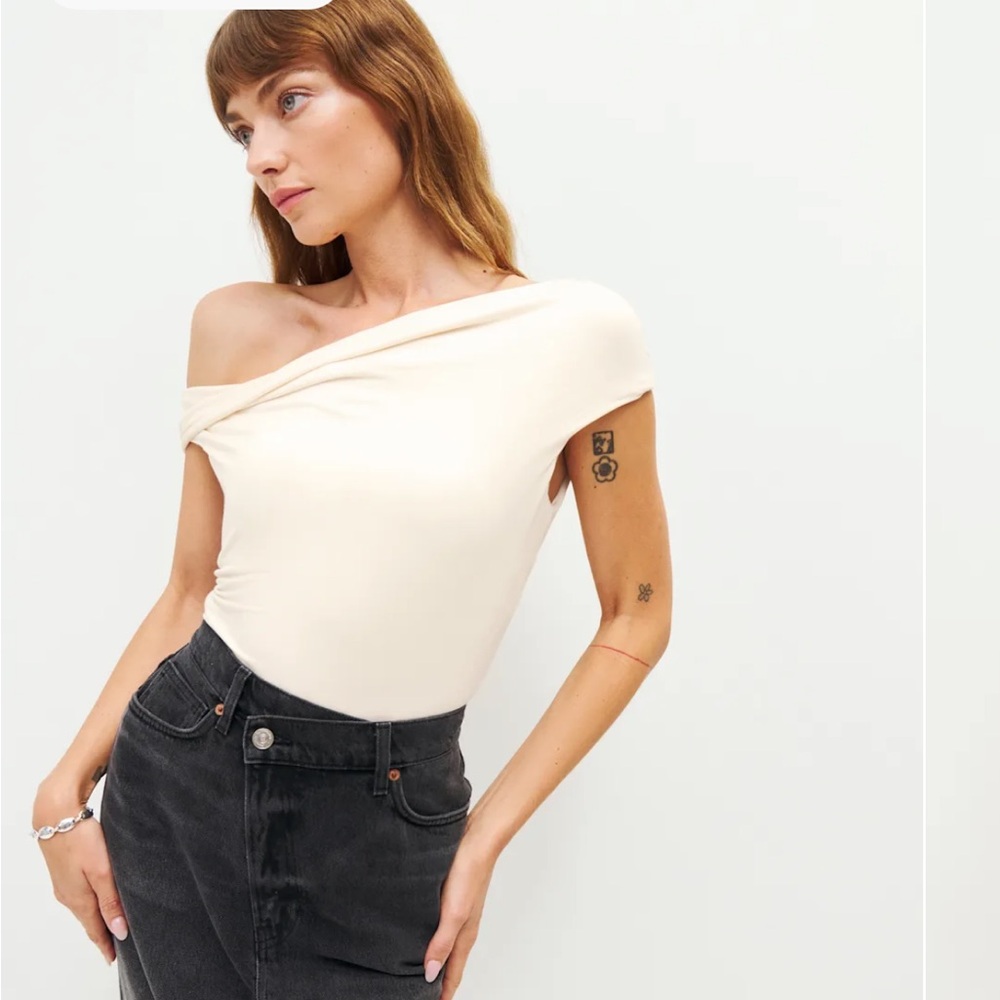 Reformation Cello Cream Off-Shoulder Knit Top